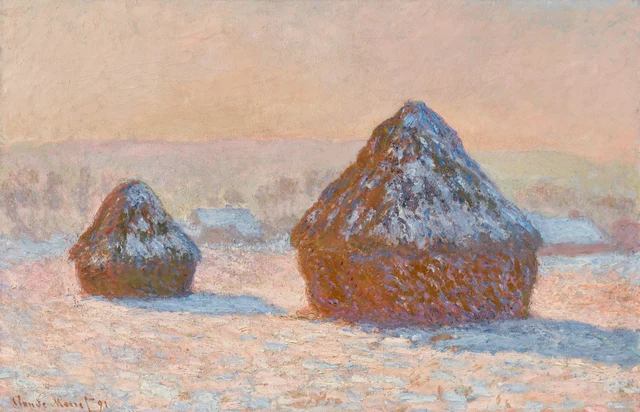 莫奈《麦垛,雪景,早晨》