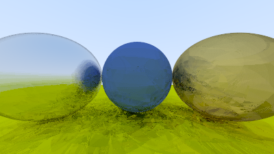 rayfuck 渲染结果:Brainfuck 磁带机跑出的《Ray Tracing in One Weekend》金属球体场景